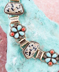 Barse Legacy Blue Turquoise and Dalmatian Jasper Golden Link Bracelet