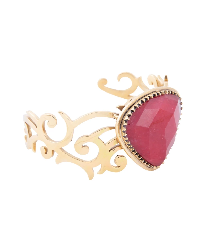 Barse Red Bordeaux Quartz Golden Statement Cuff Bracelet