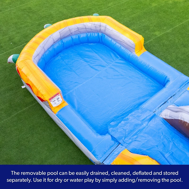 Herokiddo T-Rex 18' Water Slide with Detachable Pool & Air Blower, Tall Seating Height, Commercial Grade, 100% Pvc Vinyl, Summer Fun, Outdoor Play, Bl