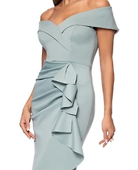 Xscape Scuba Off-The-Shoulder Gown