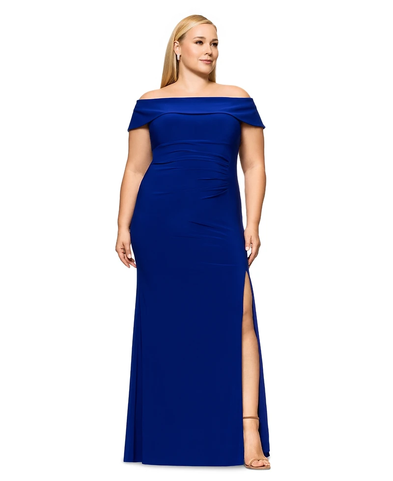 Xscape Plus Size Off-The-Shoulder Jersey Gown