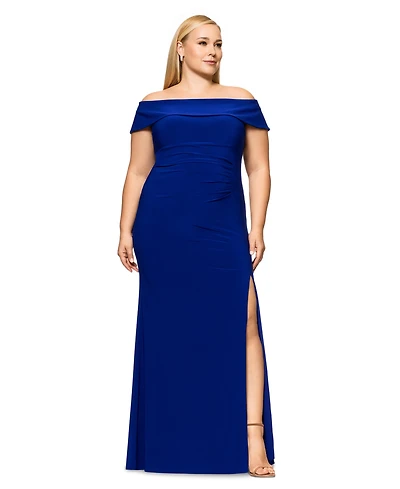 Xscape Plus Size Off-The-Shoulder Jersey Gown