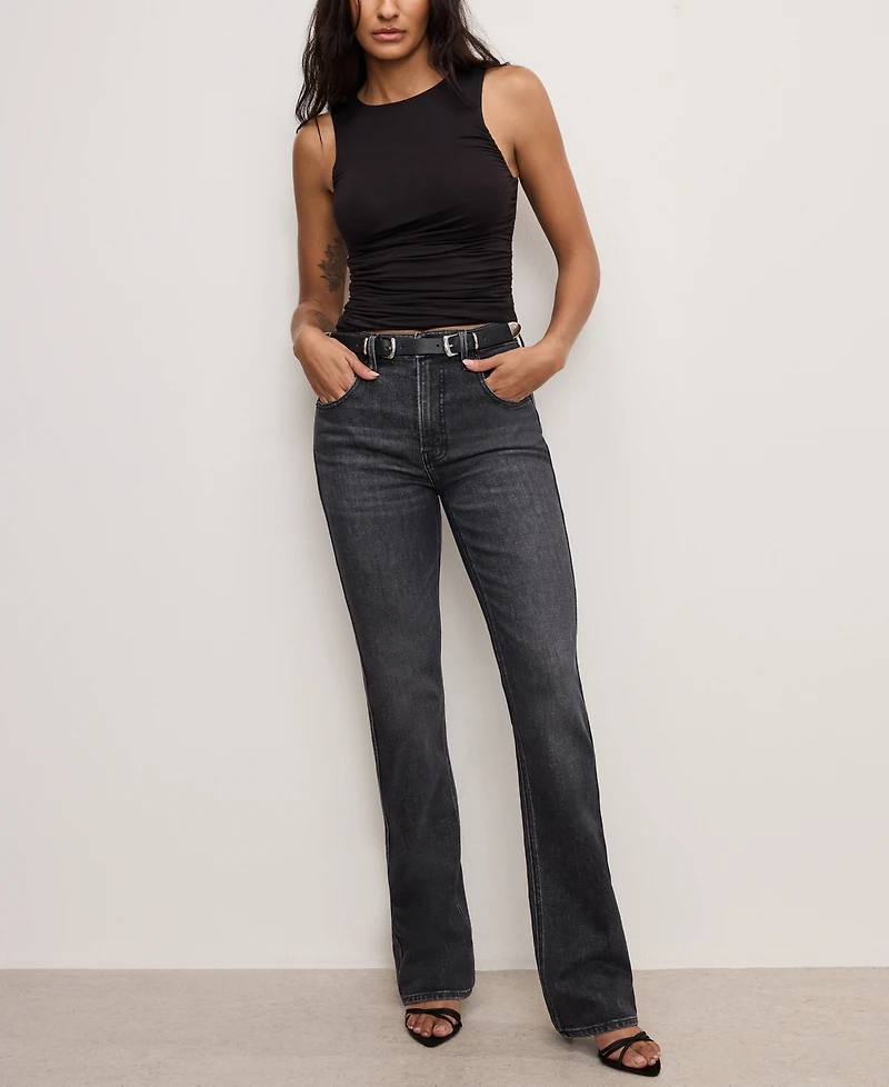 Good American Women's Crewneck Ruched-Front Stretch Top