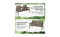 Wooden Bench with Foldable Middle Table for Outdoor Seating and Dining