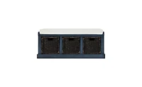 Storage Bench with Rattan Baskets – Rustic Entry Bench with 3 Compartments and Removable Cushion