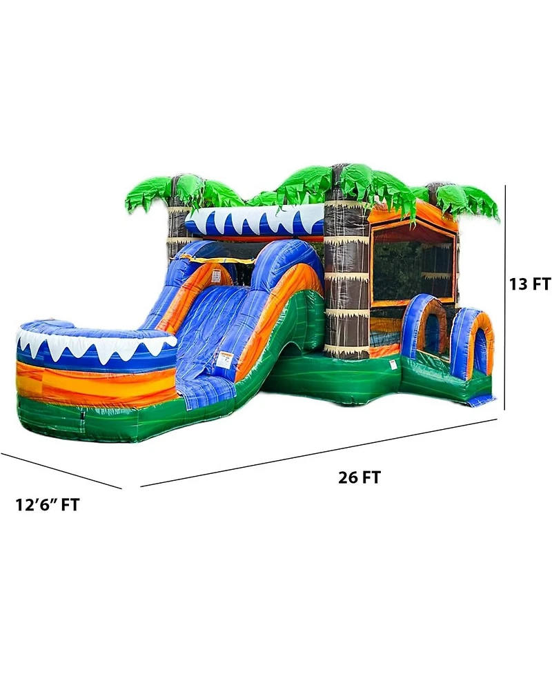 Xjump Tropical Commercial Grade Bounce House Water Slide with Splash Pool for Kids and Adults (with Blower), 15oz Pvc Vinyl, Basketball Hoop, Wet Dry