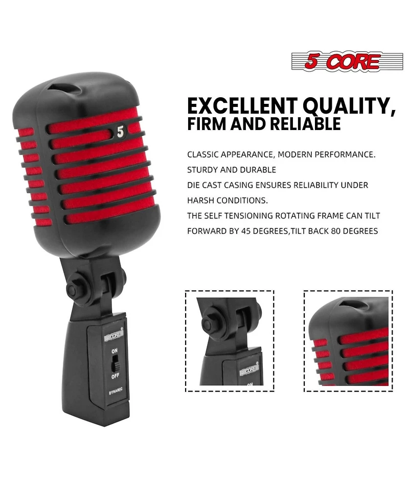 5 Core Professional Vintage Microphone for Singing Dynamic Super Cardiod Xlr Old Retro Wired Vocal Mic Rtro Mic Ch Blk-red