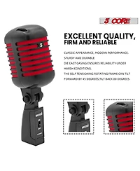 5 Core Professional Vintage Microphone for Singing Dynamic Super Cardiod Xlr Old Retro Wired Vocal Mic Rtro Mic Ch Blk-red