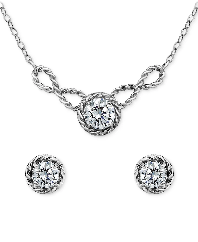 Giani Bernini 2-Pc. Set Cubic Zirconia (2-7/8 ct. t.w.) Infinity Rope Frontal Necklace & Round Rope Border Stud Earrings in 18k Gold Over Sterling Sil
