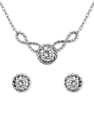Giani Bernini 2-Pc. Set Cubic Zirconia (2-7/8 ct. t.w.) Infinity Rope Frontal Necklace & Round Rope Border Stud Earrings in 18k Gold Over Sterling Sil