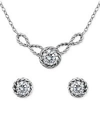 Giani Bernini 2-Pc. Set Cubic Zirconia (2-7/8 ct. t.w.) Infinity Rope Frontal Necklace & Round Rope Border Stud Earrings in 18k Gold Over Sterling Sil