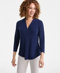 Jm Collection Women's 3/4 Sleeve V-Neck Knit Top, Created for Macy's