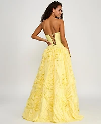 Say Yes Juniors' Ruffled Rosette Strapless Ball Gown, Created for Macy's