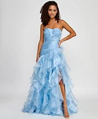 Say Yes Juniors' Ruffled Strapless Ball Gown, Created for Macy's