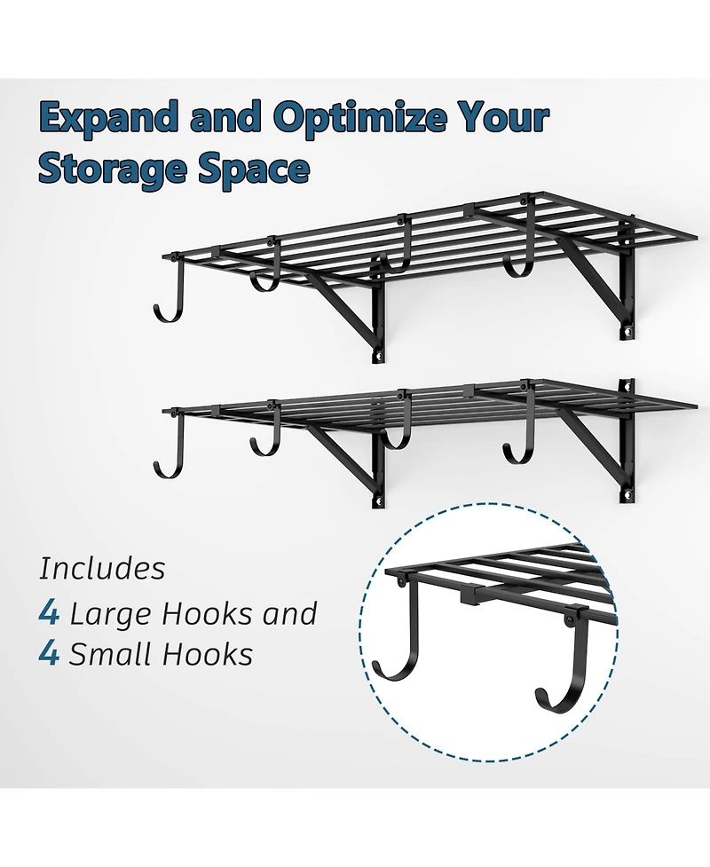 Lovmor Heavy Duty Garage Wall Shelving, 2x4FT Garage Shelves Wall Mounted with Hooks