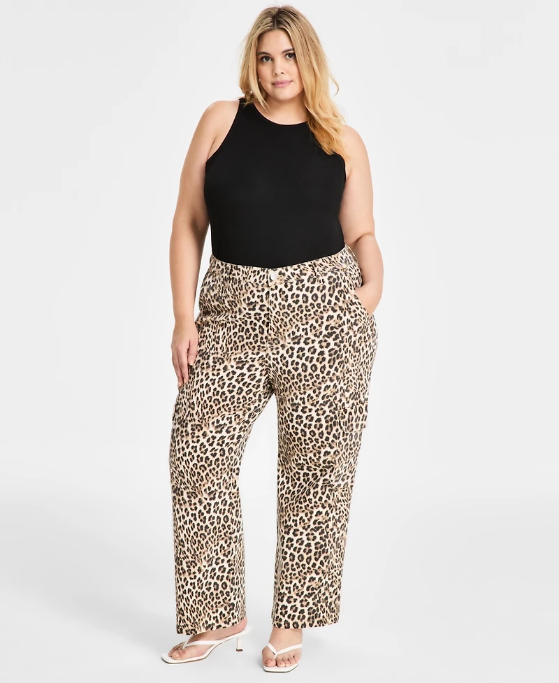 Bar Iii Trendy Plus High-Rise Cheetah-Print Jeans, Exclusively at Macy's