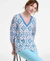 Jm Collection Women's Embellished V-Neck 3/4-Sleeve Top, Exclusively at Macy's
