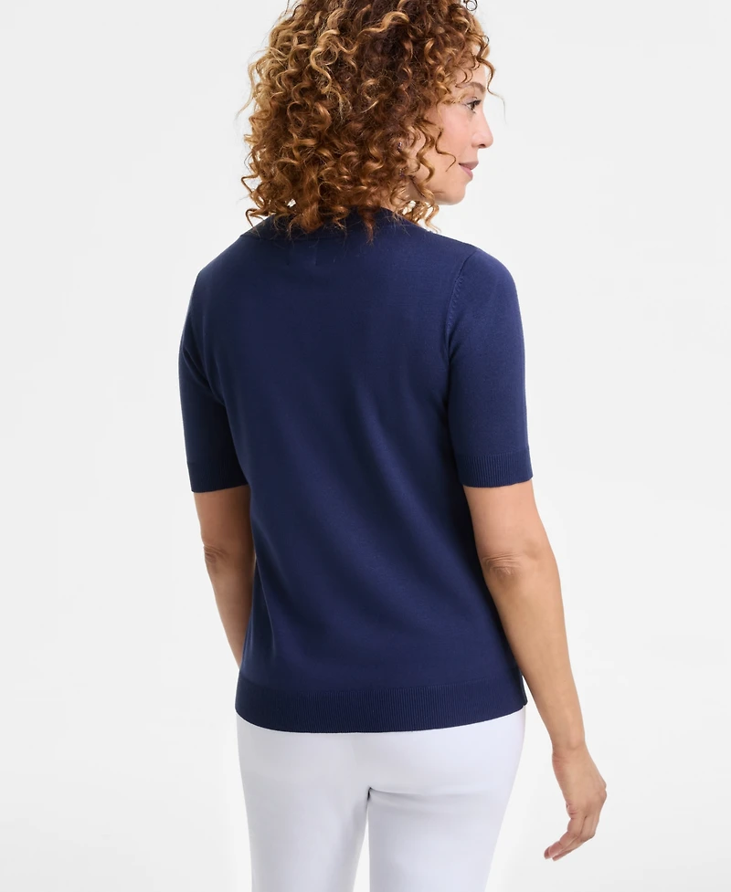 Jm Collection Women's Embellished Elbow-Sleeve Sweater, Exclusively at Macy's