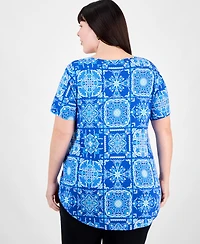 Jm Collection Plus V-Neck Short-Sleeve Top