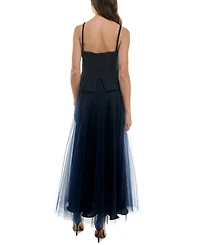 Taylor Women's Mixed-Media Embellished-Button Gown