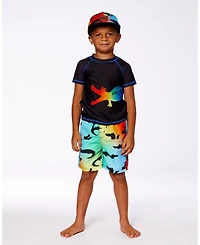 Deux par Deux Boy Short Sleeve Rashguard Black And Multicolored Crocodiles - Toddler|Child