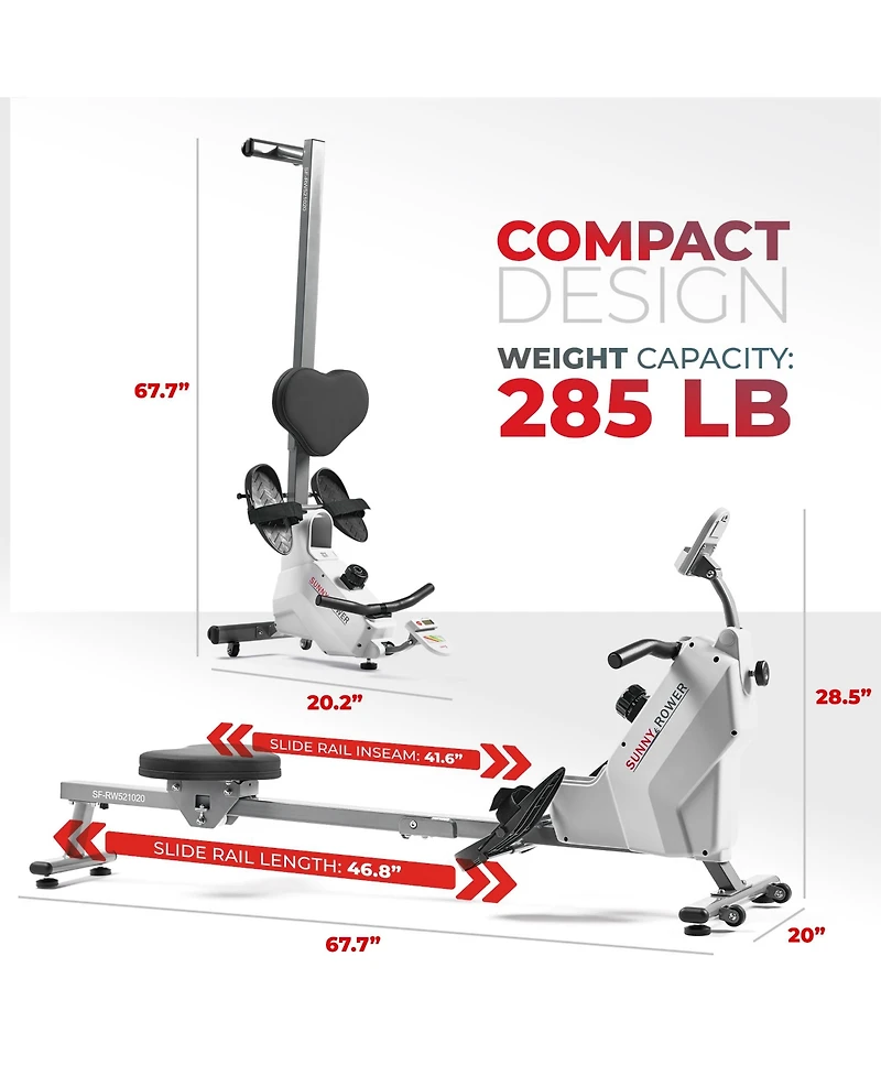 Sunny Health & Fitness Smart Compact Foldable Magnetic Rowing Machine with Bluetooth Connectivity - Sf-RW521020