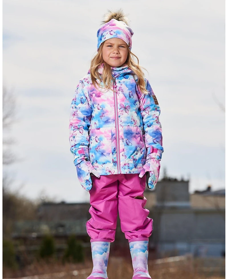 Girl Printed Jacket Two-Piece Mid-Season Outerwear Set Butterflies On Multicolored And Vibrant Pink Background - Toddler|Child