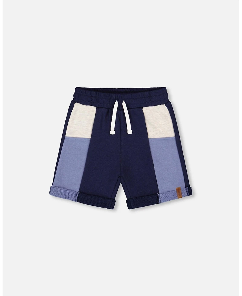 Deux par Deux Toddler Boys French Terry Color Block Short Blue, Navy And Cream - Toddler|Child