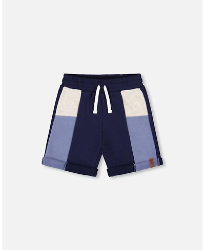 Deux par Deux Toddler Boys French Terry Color Block Short Blue, Navy And Cream - Toddler|Child