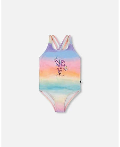 Deux par Girl Printed One-Piece Swimsuit Flowers On Multicolored Background - Toddler|Child