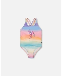 Deux par Girl Printed One-Piece Swimsuit Flowers On Multicolored Background - Toddler|Child