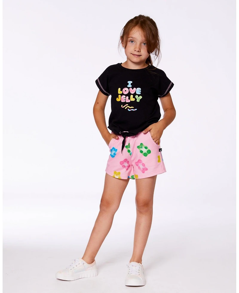 Deux par Deux Toddler Girls Printed French Terry Short Pink Multicolored Gummies - Toddler|Child