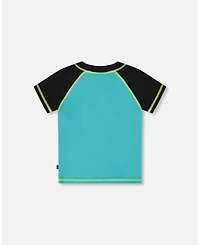 Deux par Boy Short Sleeve Rashguard Black And Turquoise - Toddler|Child