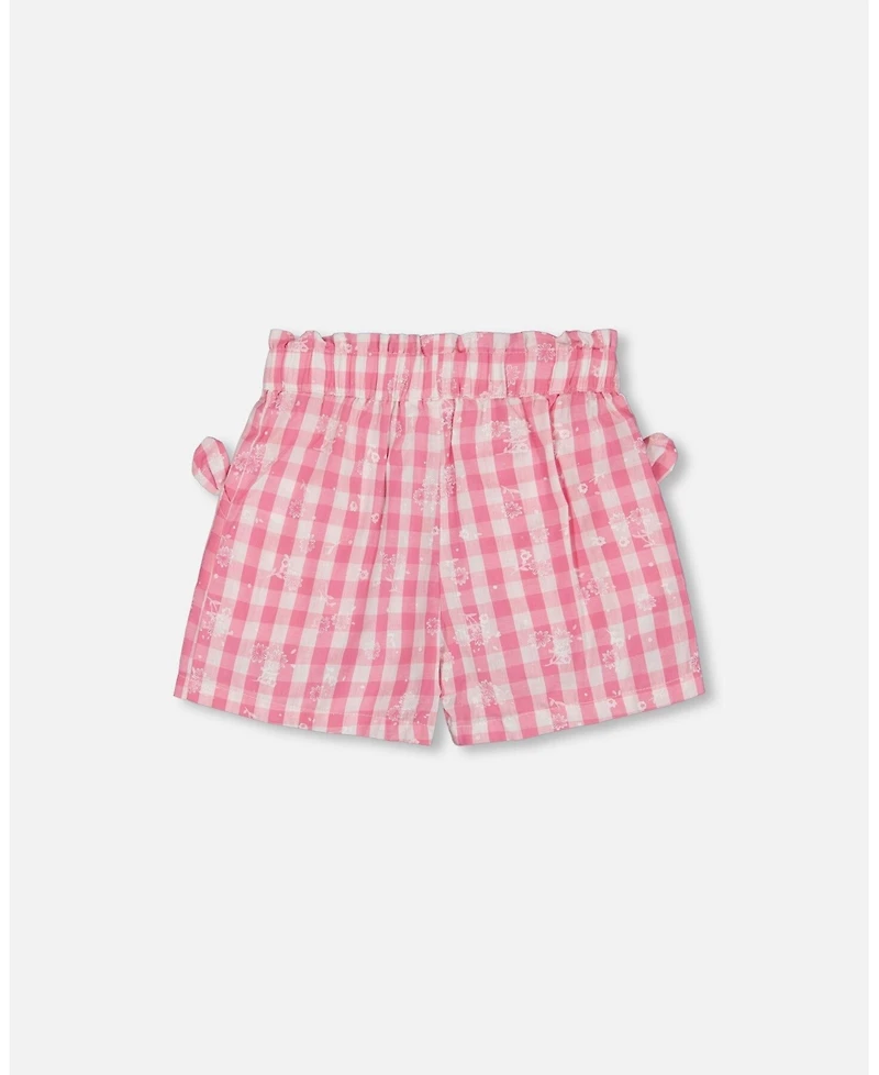 Deux par Deux Big Girls Smocked Waist Short With Knots Pink And White Checks