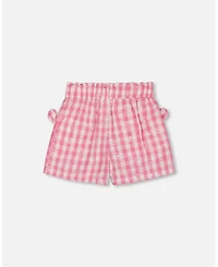 Deux par Deux Big Girls Smocked Waist Short With Knots Pink And White Checks