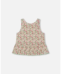 Deux par Deux Toddler Girls Printed Tank Top With Flounce Small Flowers On White Background - Toddler|Child