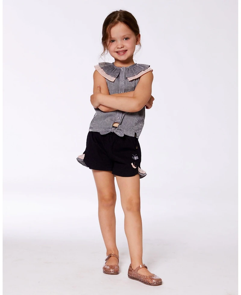 Deux par Toddler Girls Crinkle Short With Frills Black And Butterflies - Toddler|Child