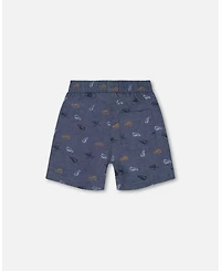 Deux par Deux Toddler Boys Printed Chambray Short Gray, White And Tan - Toddler|Child