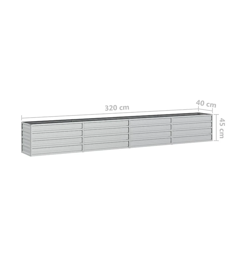 Garden Raised Bed 126"x15.7"x17.7" Galvanized Steel Silver