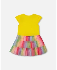 Deux par Toddler Girls Short Sleeve Dress With Ruffle Tulle Skirt Multicolored - Toddler|Child