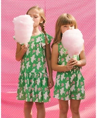 Deux par Toddler Girls Printed Romper With Frills Green White And Pink Bird - Toddler|Child