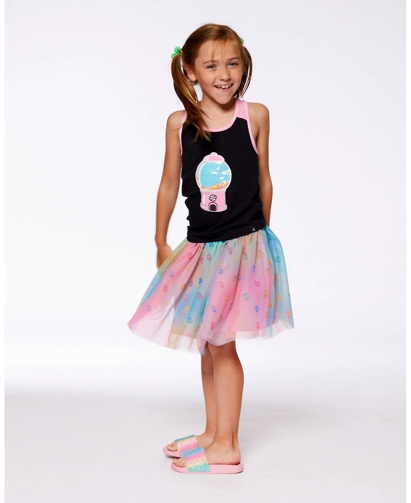 Deux par Deux Toddler Girls Organic Cotton Racerback Tank Top Black And Candy Machine - Toddler|Child