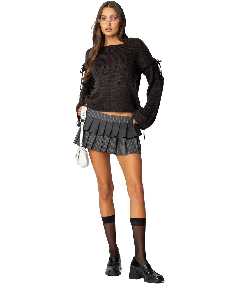 Edikted Womens Double Pleated Pinstripe Mini Skort