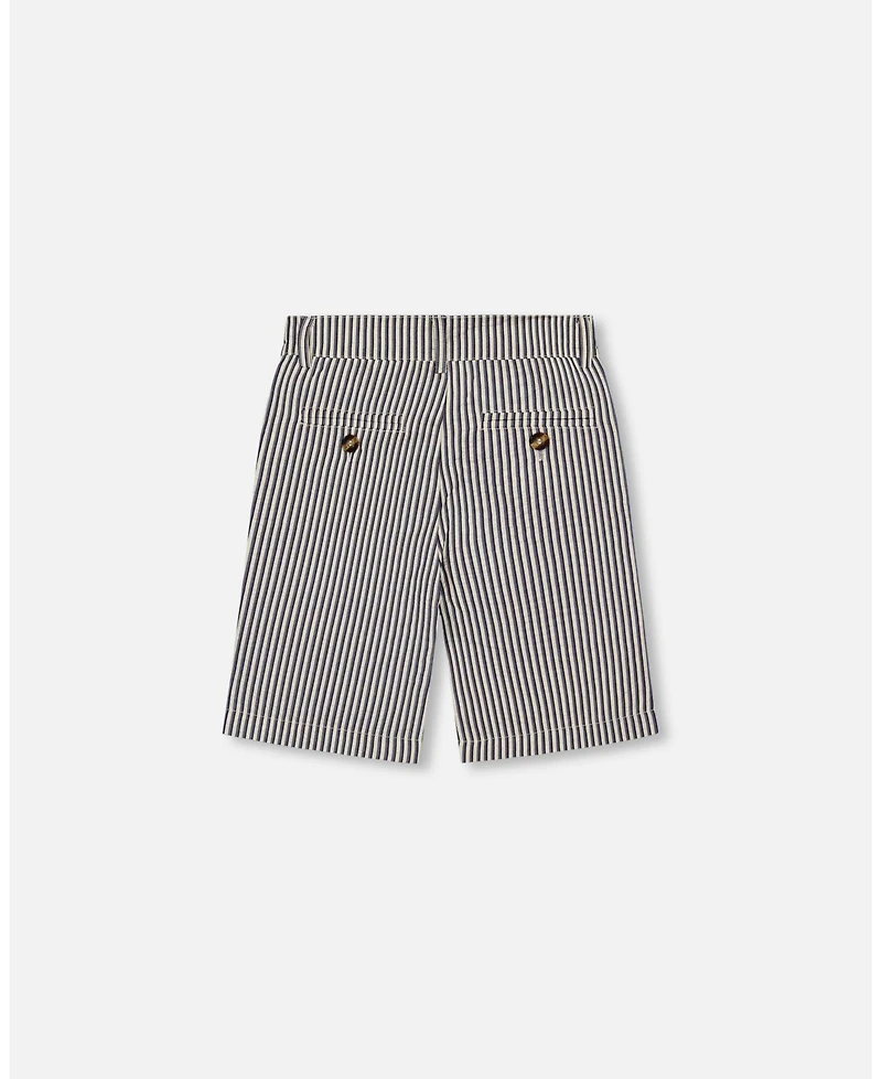 Deux par Toddler Boys Slant Pocket Bermuda Shorts Navy Blue Striped - Toddler|Child