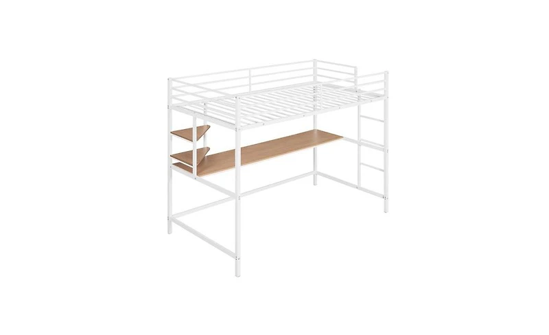 Modern Loft Bed with Desk and Metal Grid for Organization