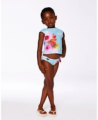 Deux par Deux Girl Printed Two-Piece Swimsuit Turquoise And Pink Flowers - Toddler|Child