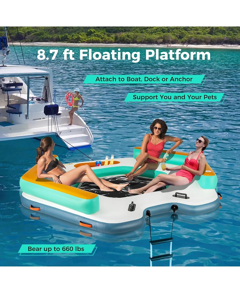 8.7 Feet Inflatable Floating Dock with Detachable Ladder and Mesh Swim Lounge