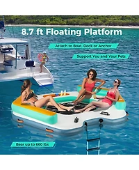 8.7 Feet Inflatable Floating Dock with Detachable Ladder and Mesh Swim Lounge