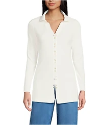 Lands' End Women's Long Sleeve Polished Rib Button Through Tunic Shirt