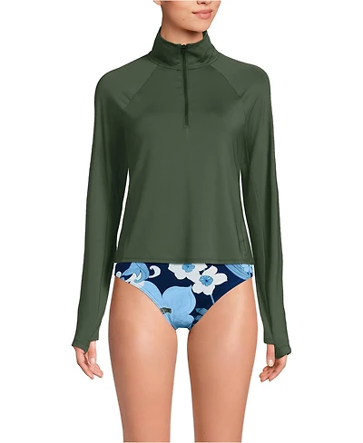 Lands' End Women's SunShade Upf 50 Long Sleeve Quarter Zip Rash Guard
